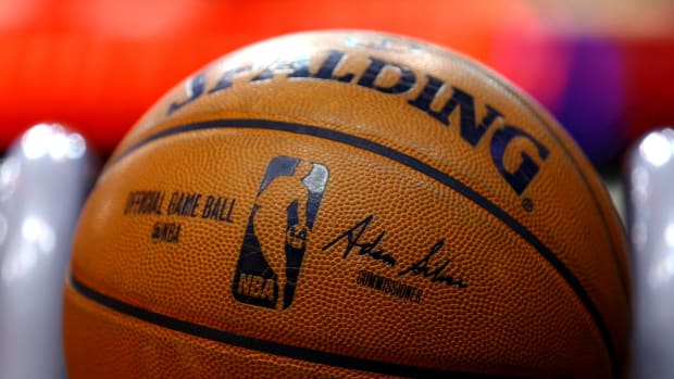 Nov 5, 2014; Phoenix, AZ, USA; Detailed view of the signature of NBA commissioner Adam Silver stamped on an official Spalding basketball prior to the game between the Memphis Grizzlies against the Phoenix Suns at US Airways Center. The Grizzlies defeated the Suns 102-91. Mandatory Credit: Mark J. Rebilas-USA TODAY Sports